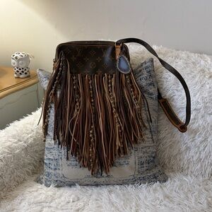 NWT Authentic Boho, Louis Vuitton Brown Fringe Designer cross body Bag